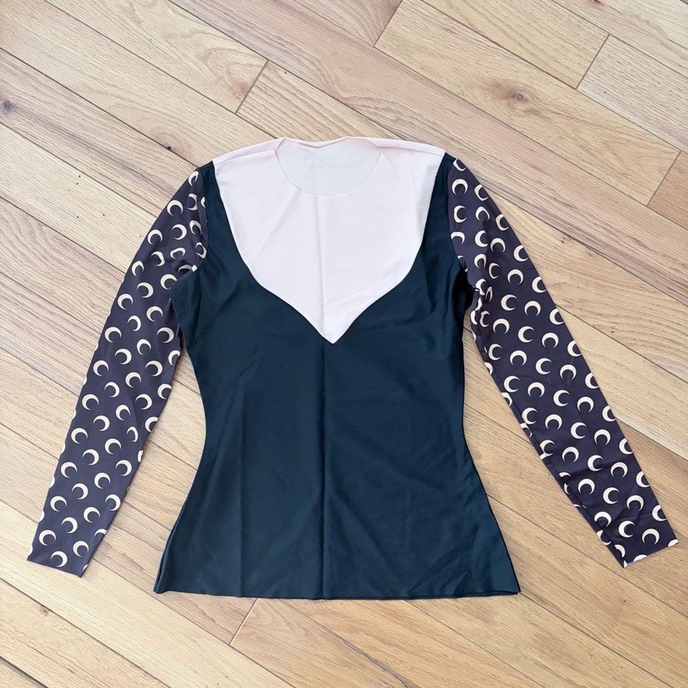 Marine Serre Black and Cream Long Sleeve Top